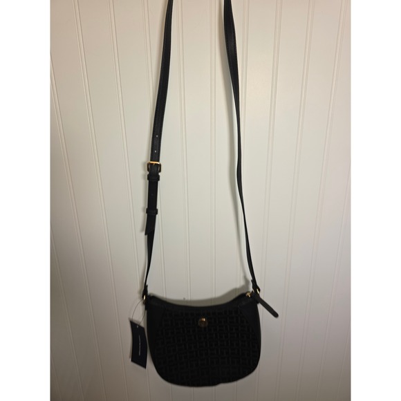 Tommy Hilfiger Black Monogram Jacquard Crossbody Bag Gold Hardware NWT - Picture 2 of 4